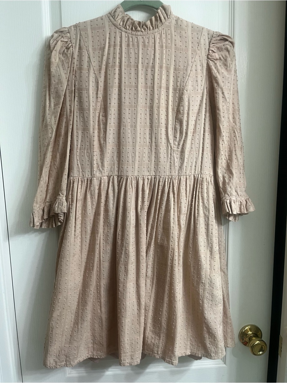 Kara Thoms Ruffle-Neck Swiss Dot Dress